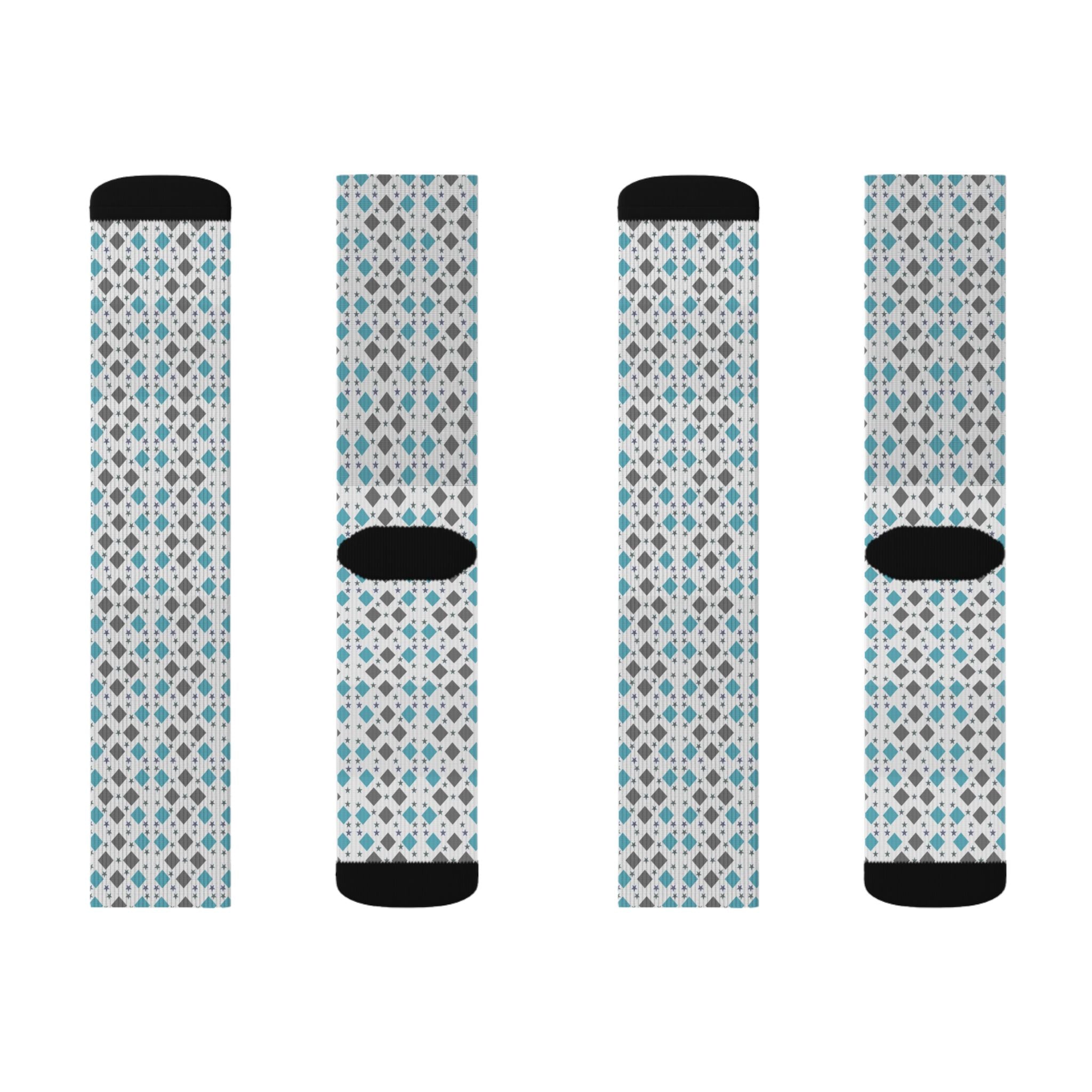 Geometric Teal Diamond Pattern Socks | Sublimation Socks