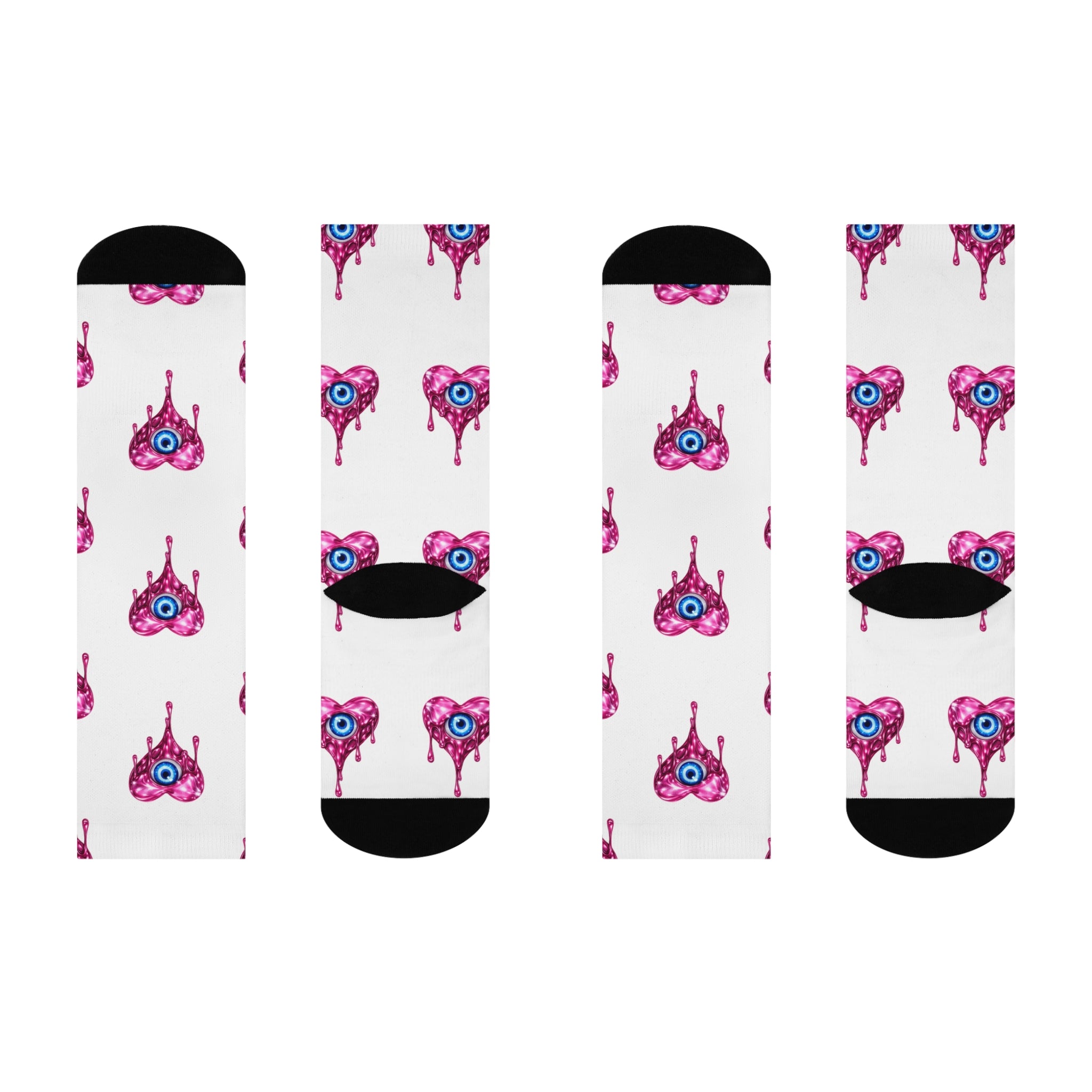 Heart Dripping Evil Eye For Protection Cushioned Crew Socks | Creepy Cute Pattern