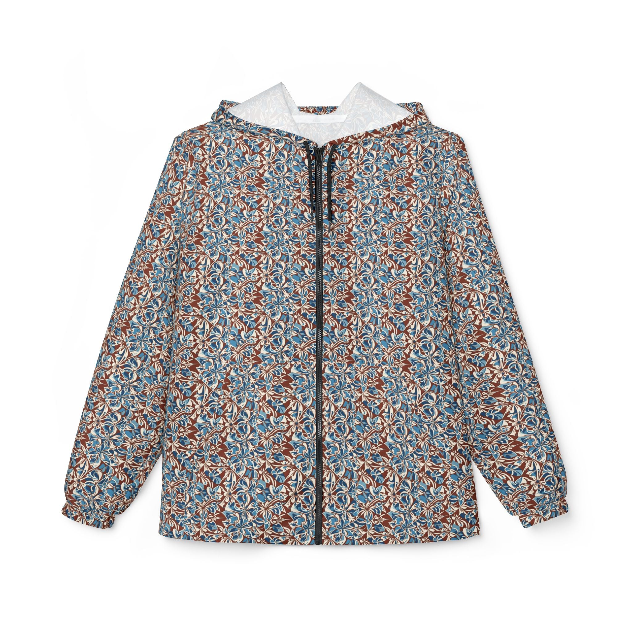 Blue Rust Floral Pattern Windbreaker jacket | All-Over Print