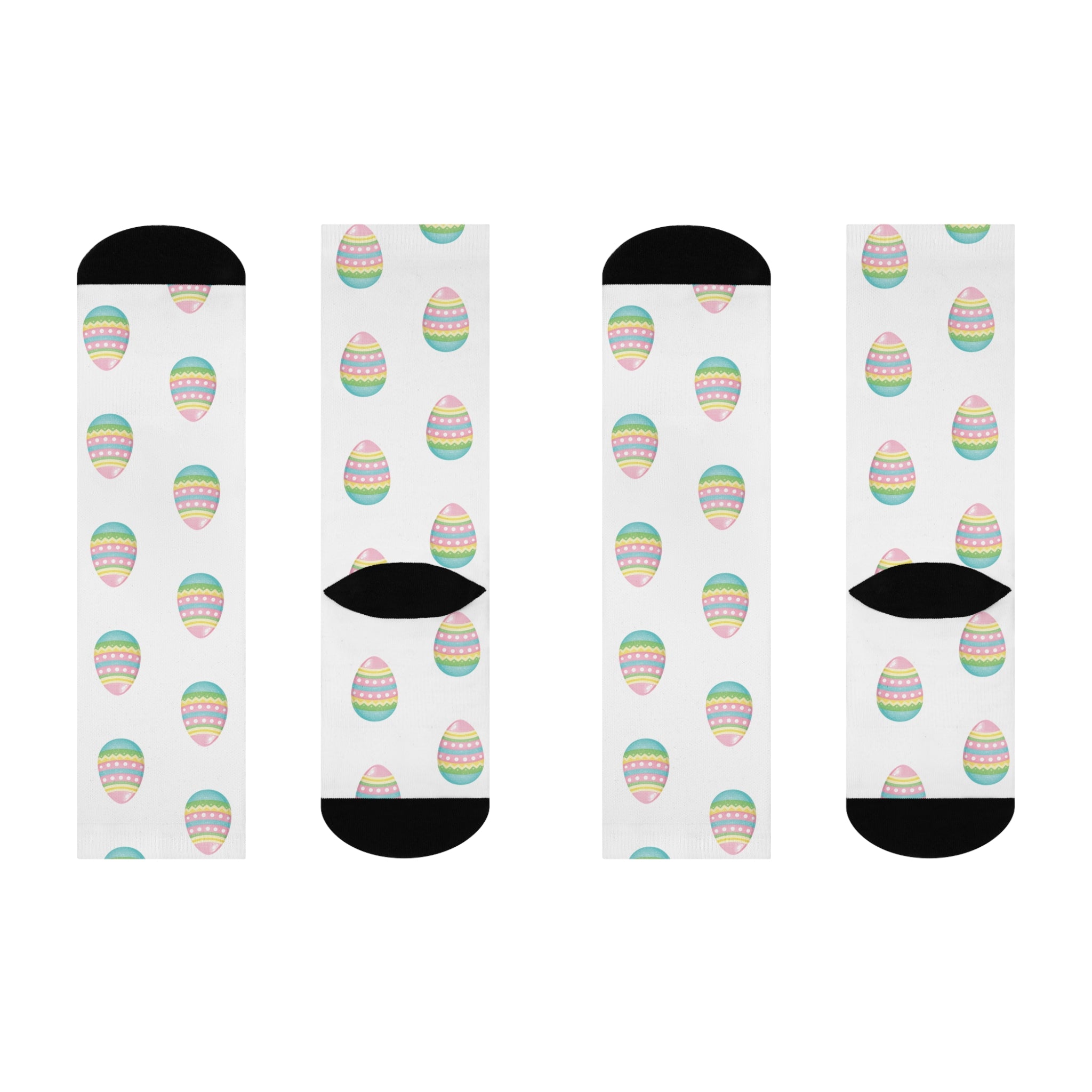 Easter Bunny and Colorful Eggs Cushioned Crew Socks | Holiday Spring Pattern