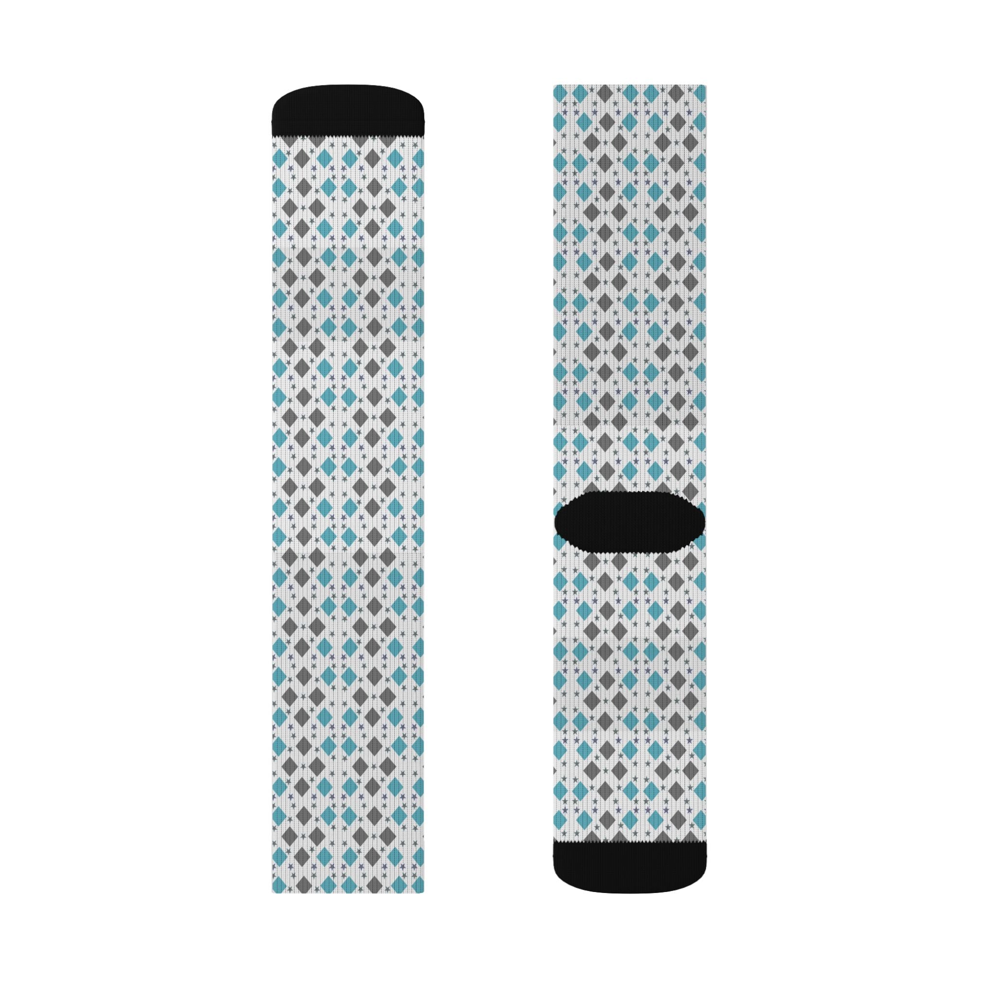 Geometric Teal Diamond Pattern Socks | Sublimation Socks