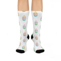 Easter Bunny and Colorful Eggs Cushioned Crew Socks | Holiday Spring Pattern