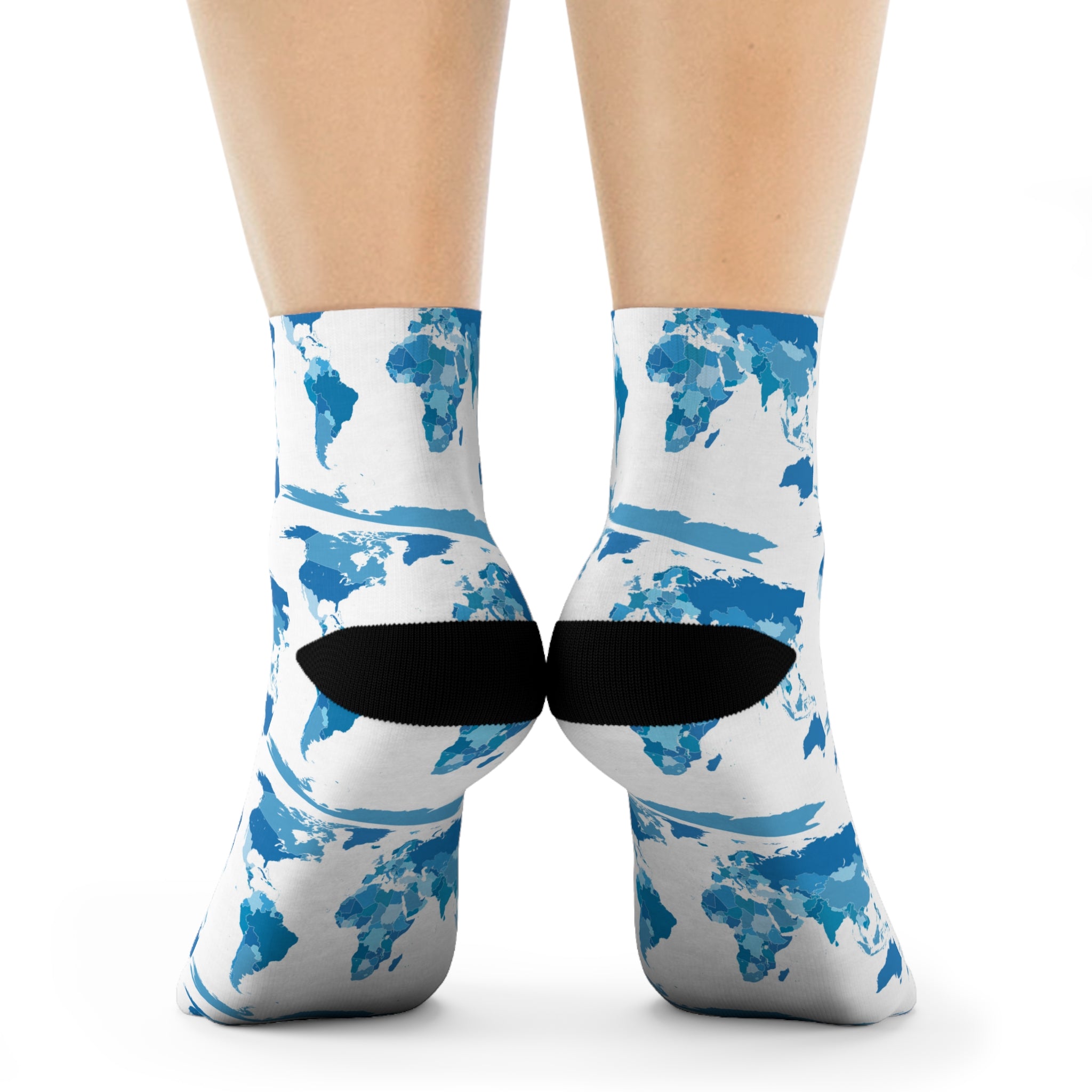 Blue Watercolor World Map Crew Socks | Travel Map Pattern