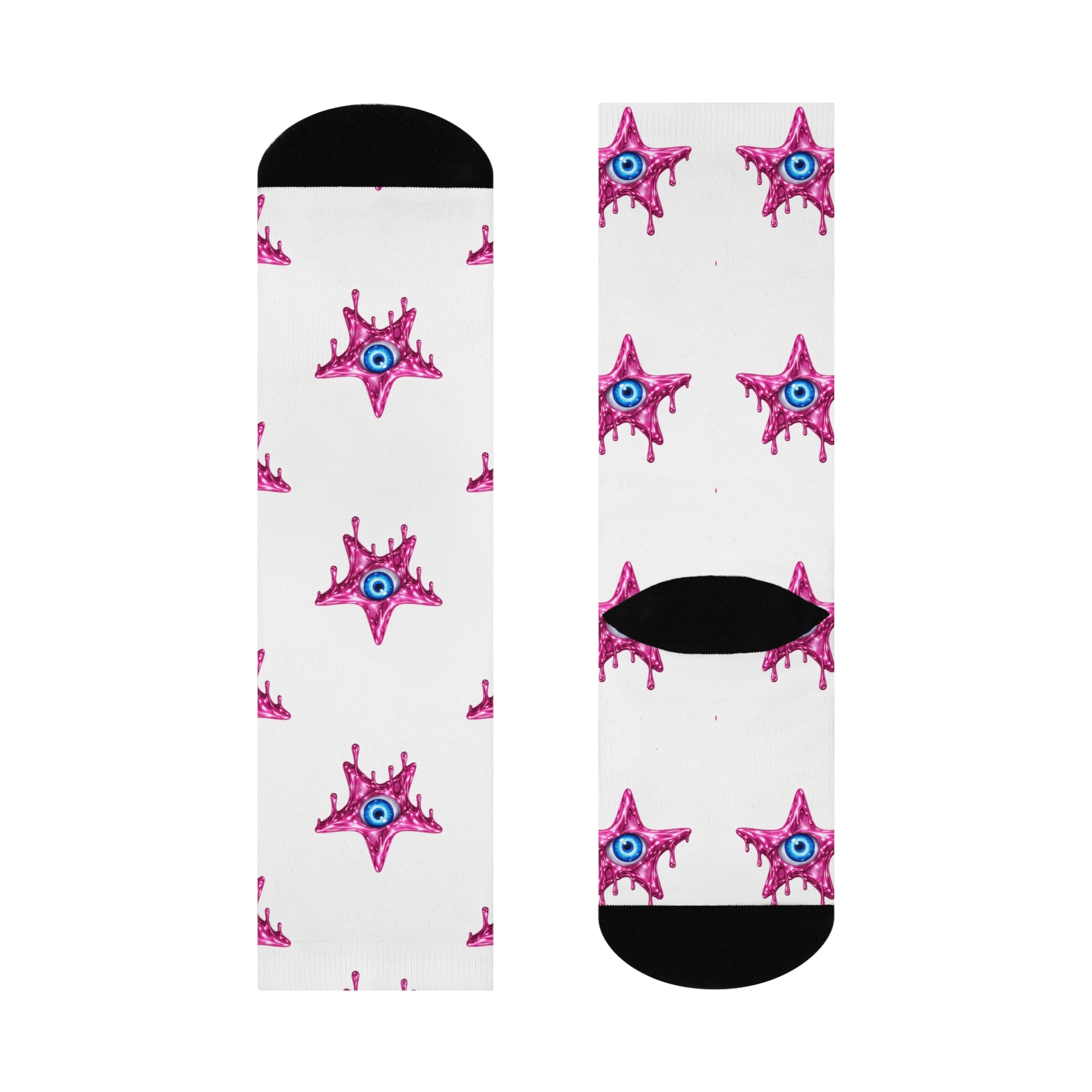 Star Dripping Blue Eye For Protection Cushioned Crew Socks | White Pink Blue Novelty