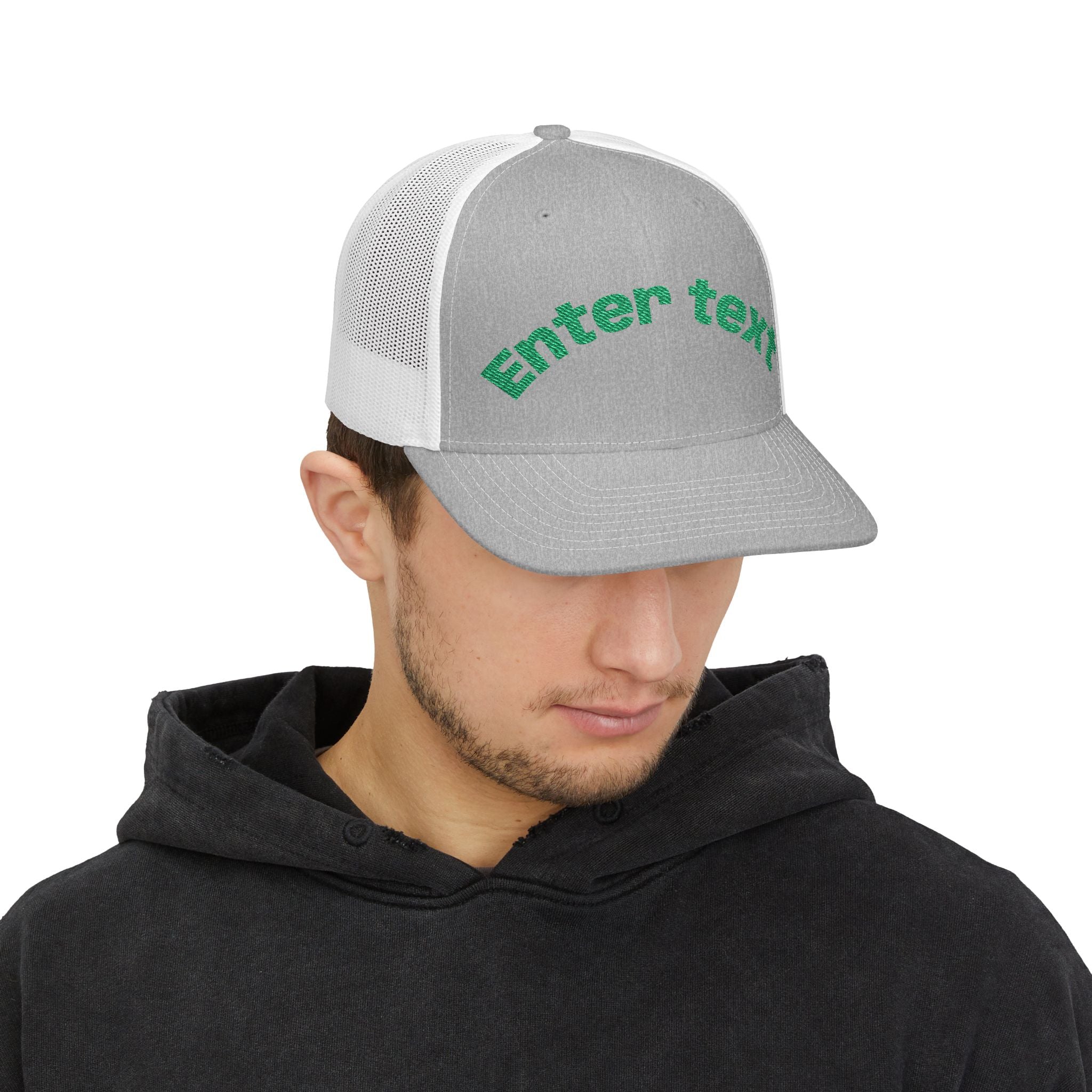 Personalized Embroidered Curved Text Trucker Cap | Custom Snapback Hat.
