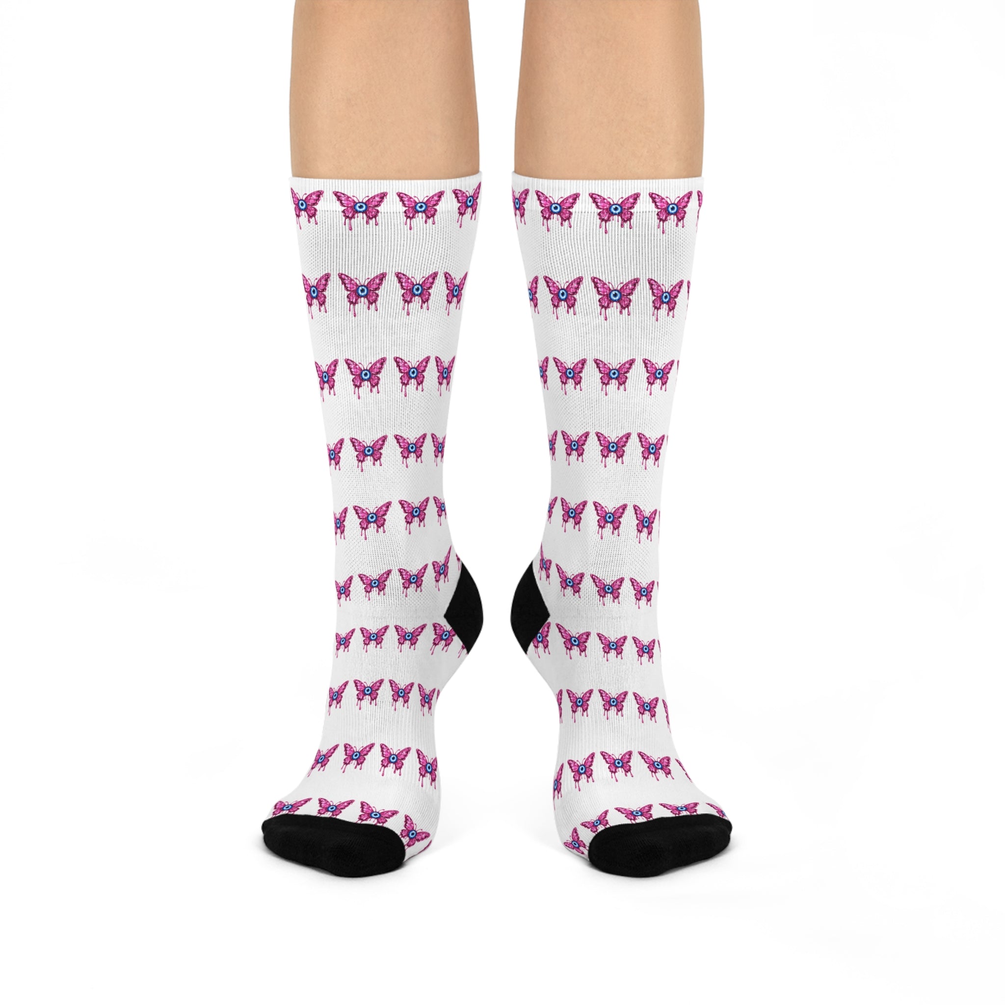 Butterfly Protection Cushioned Crew Socks with the blue Evil Eye