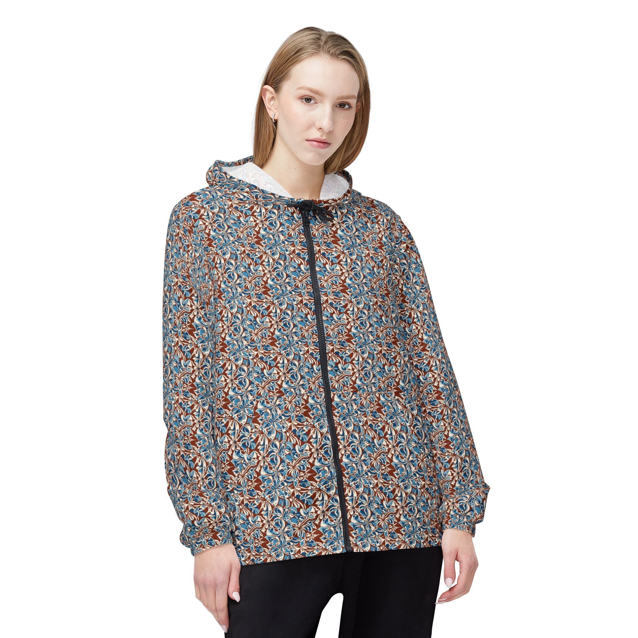 Blue Rust Floral Pattern Windbreaker jacket | All-Over Print