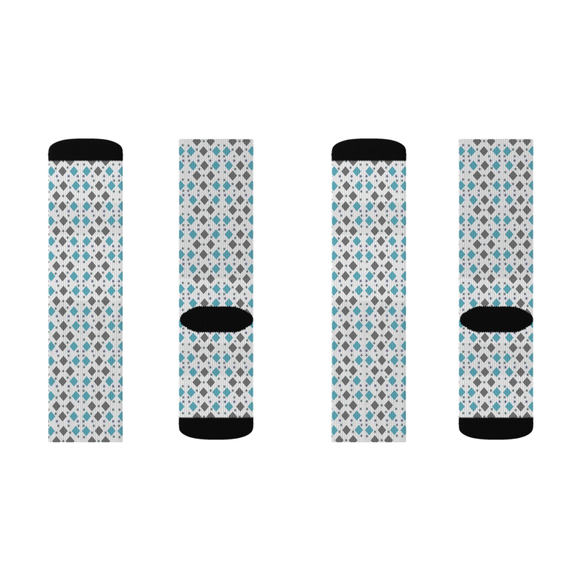 Geometric Teal Diamond Pattern Socks | Sublimation Socks