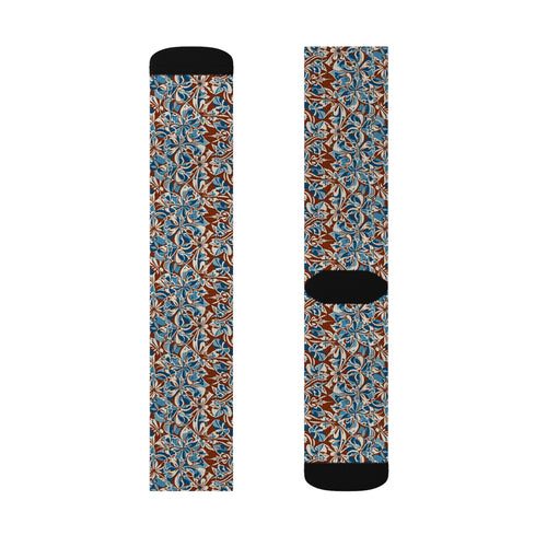 Blue Brown Floral Pattern Socks | All-Over Print Sublimation Socks