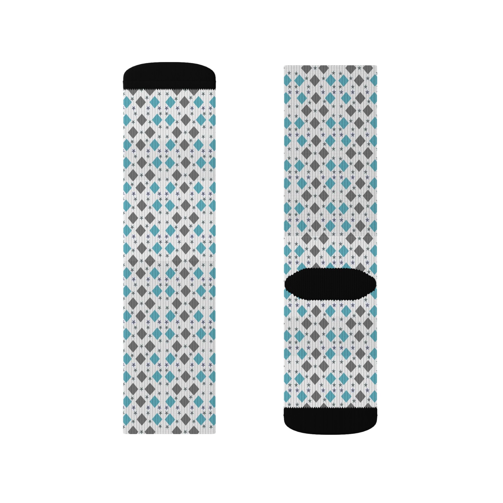 Geometric Teal Diamond Pattern Socks | Sublimation Socks