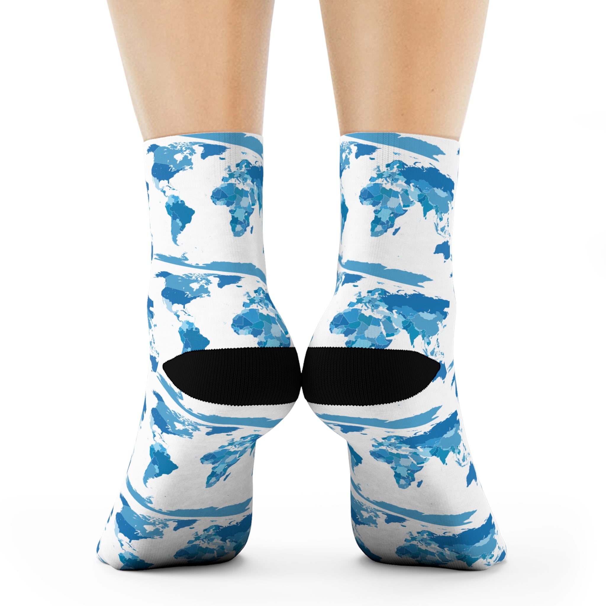 Blue Watercolor World Map Crew Socks | Travel Map Pattern