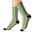 Green Beaded Flower with Hearts on Pattern Socks | Green Crew Socks