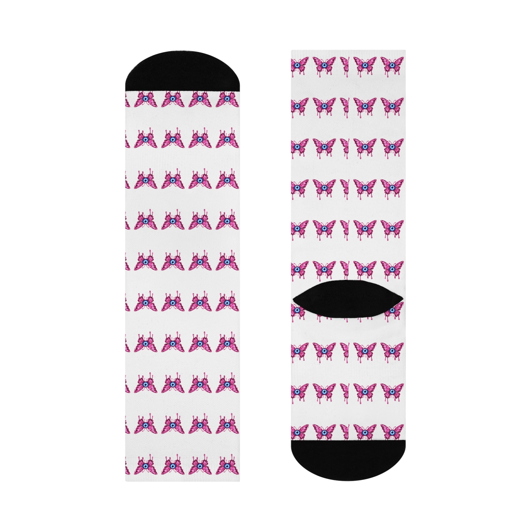 Butterfly Protection Cushioned Crew Socks with the blue Evil Eye