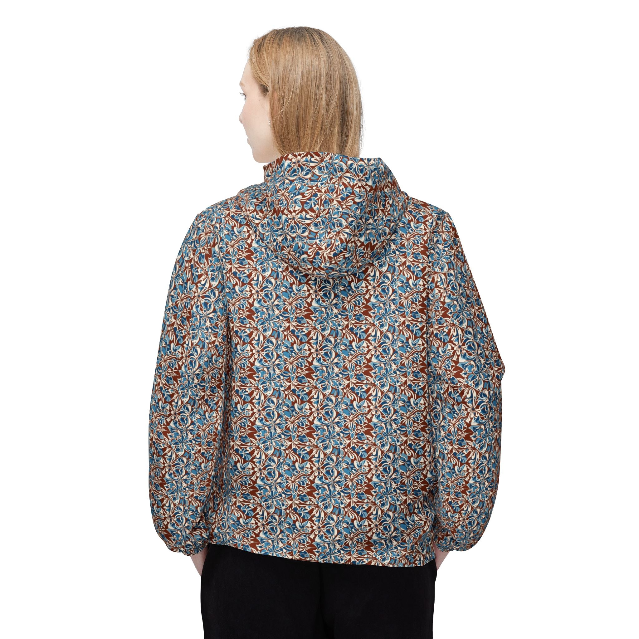 Blue Rust Floral Pattern Windbreaker jacket | All-Over Print