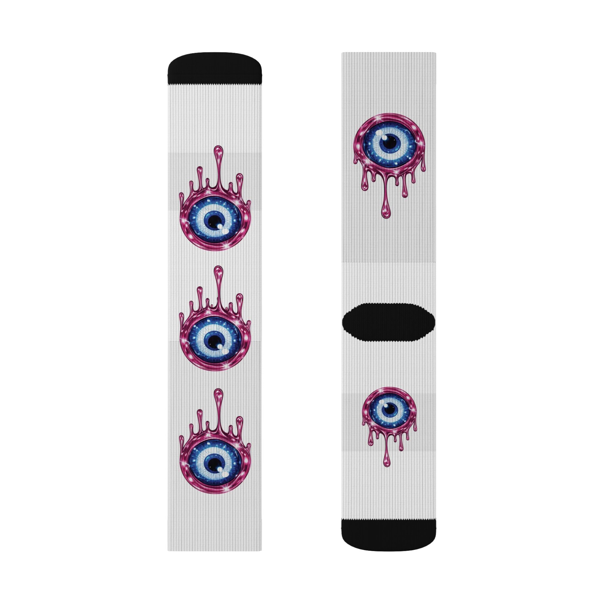 Classic Pink Effect Protection Blue Evil Eye Socks | Sublimation Crew Socks