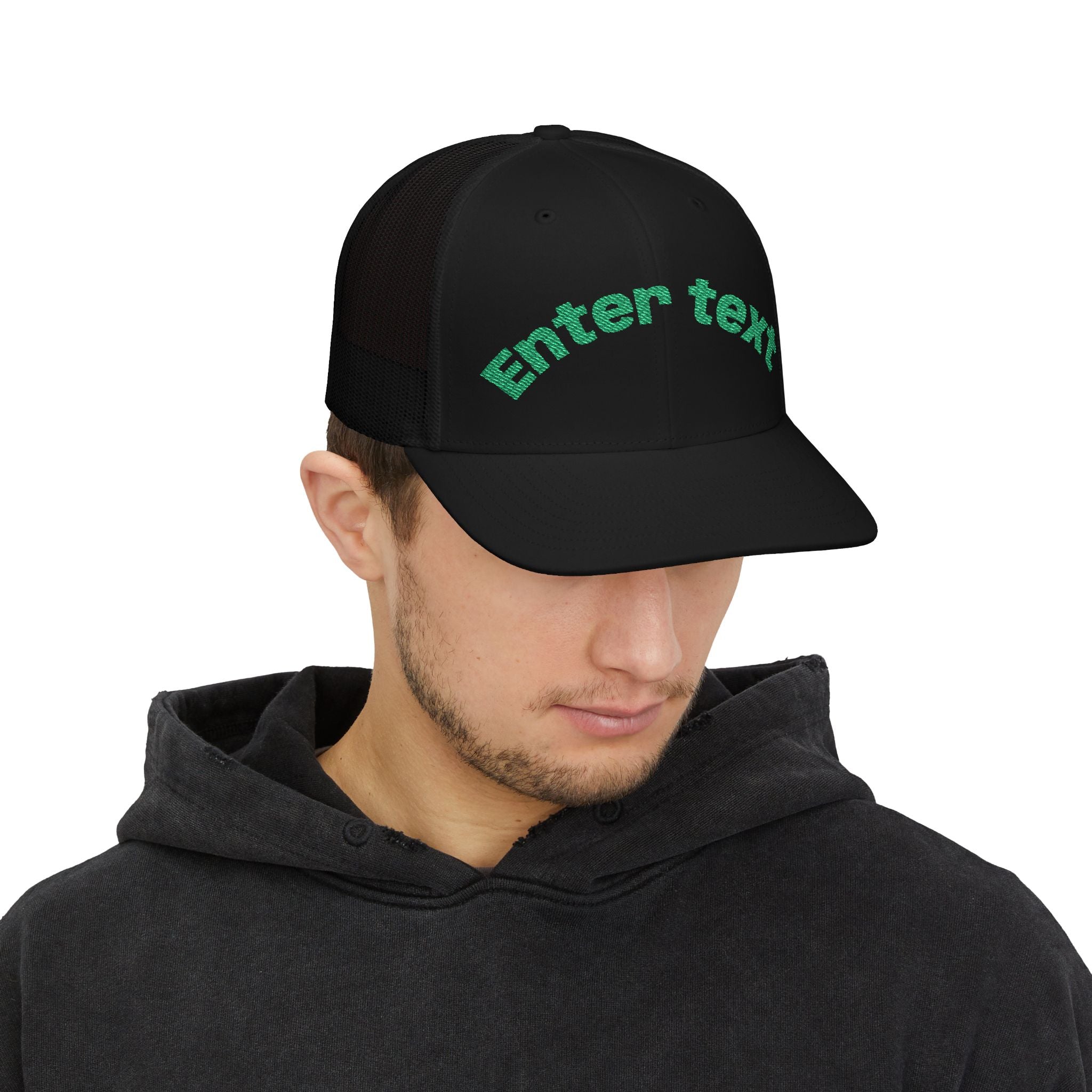 Personalized Embroidered Curved Text Trucker Cap | Custom Snapback Hat.