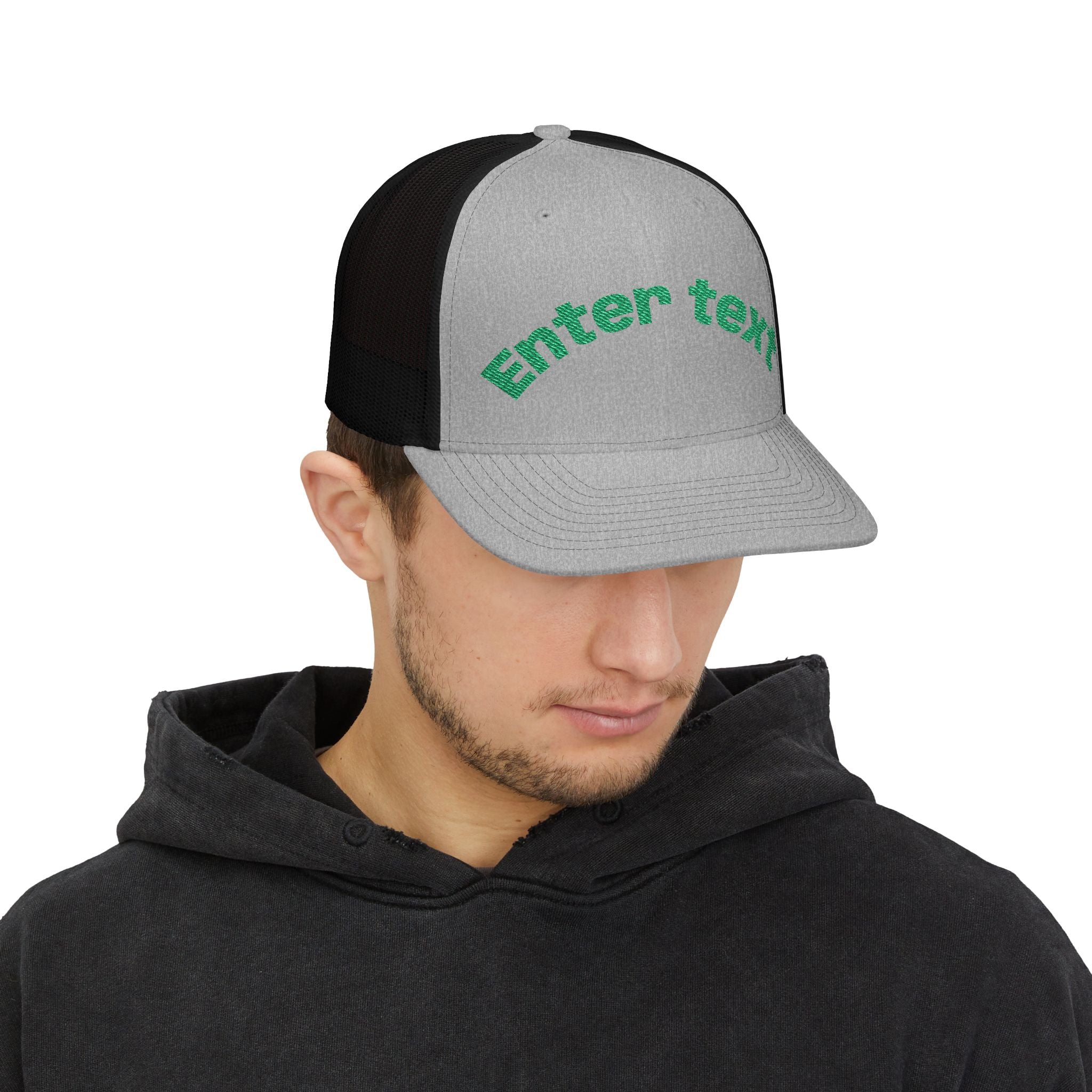 Personalized Embroidered Curved Text Trucker Cap | Custom Snapback Hat.