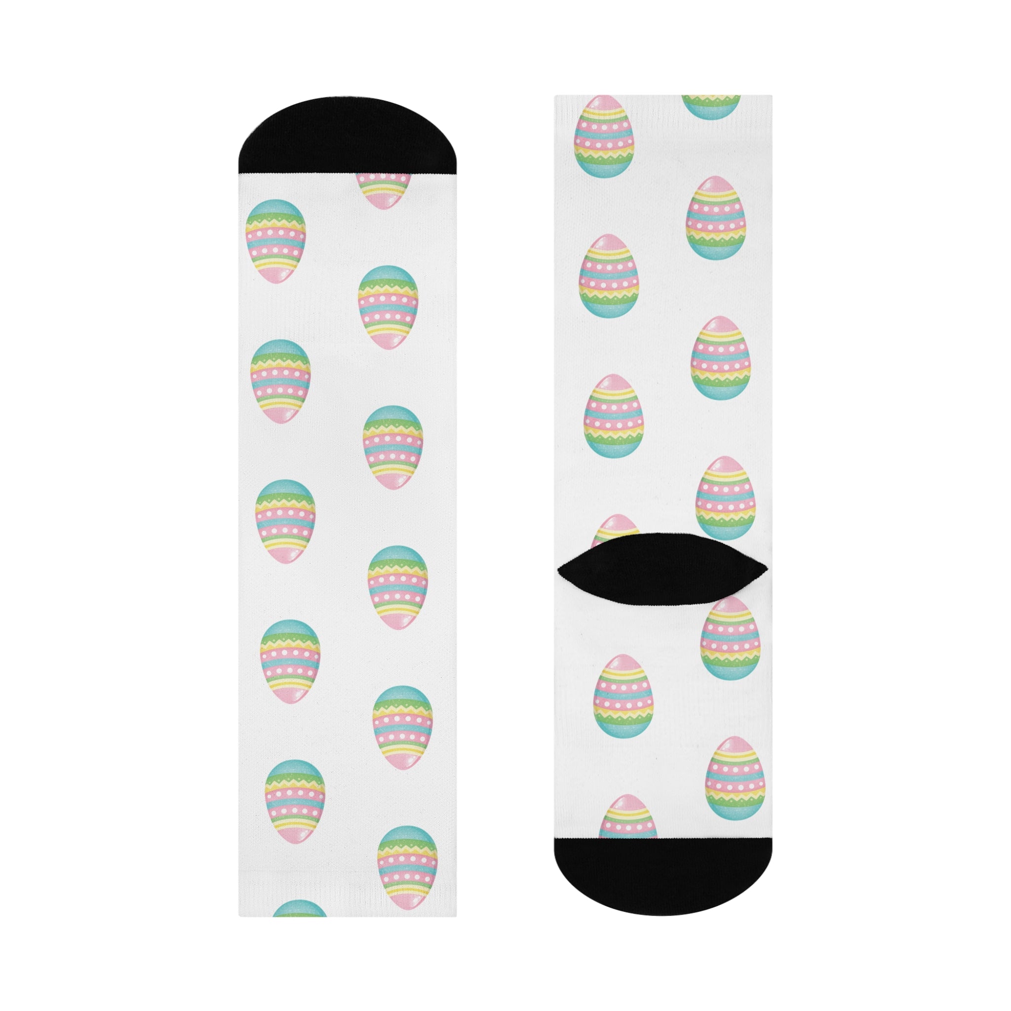 Easter Bunny and Colorful Eggs Cushioned Crew Socks | Holiday Spring Pattern
