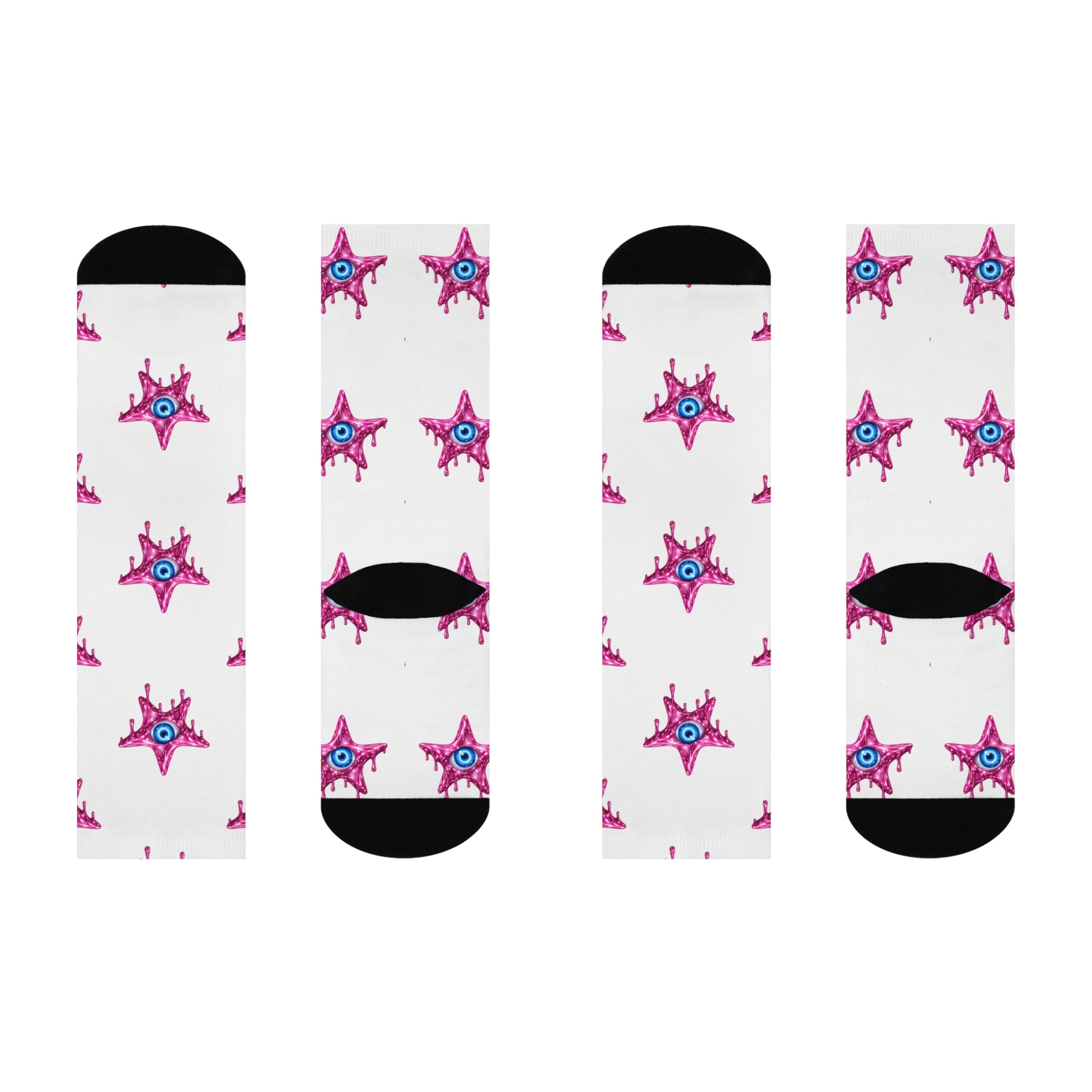 Star Dripping Blue Eye For Protection Cushioned Crew Socks | White Pink Blue Novelty