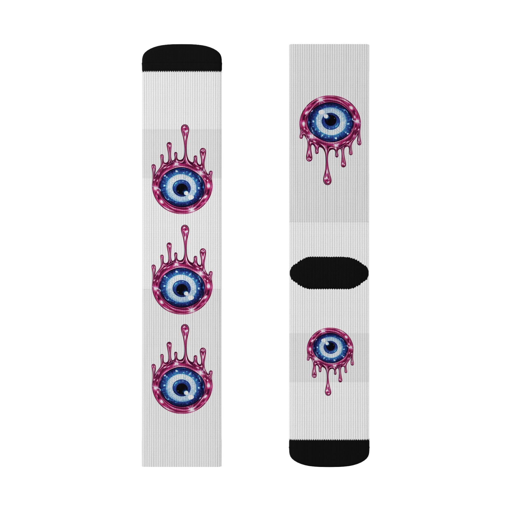Classic Pink Effect Protection Blue Evil Eye Socks | Sublimation Crew Socks