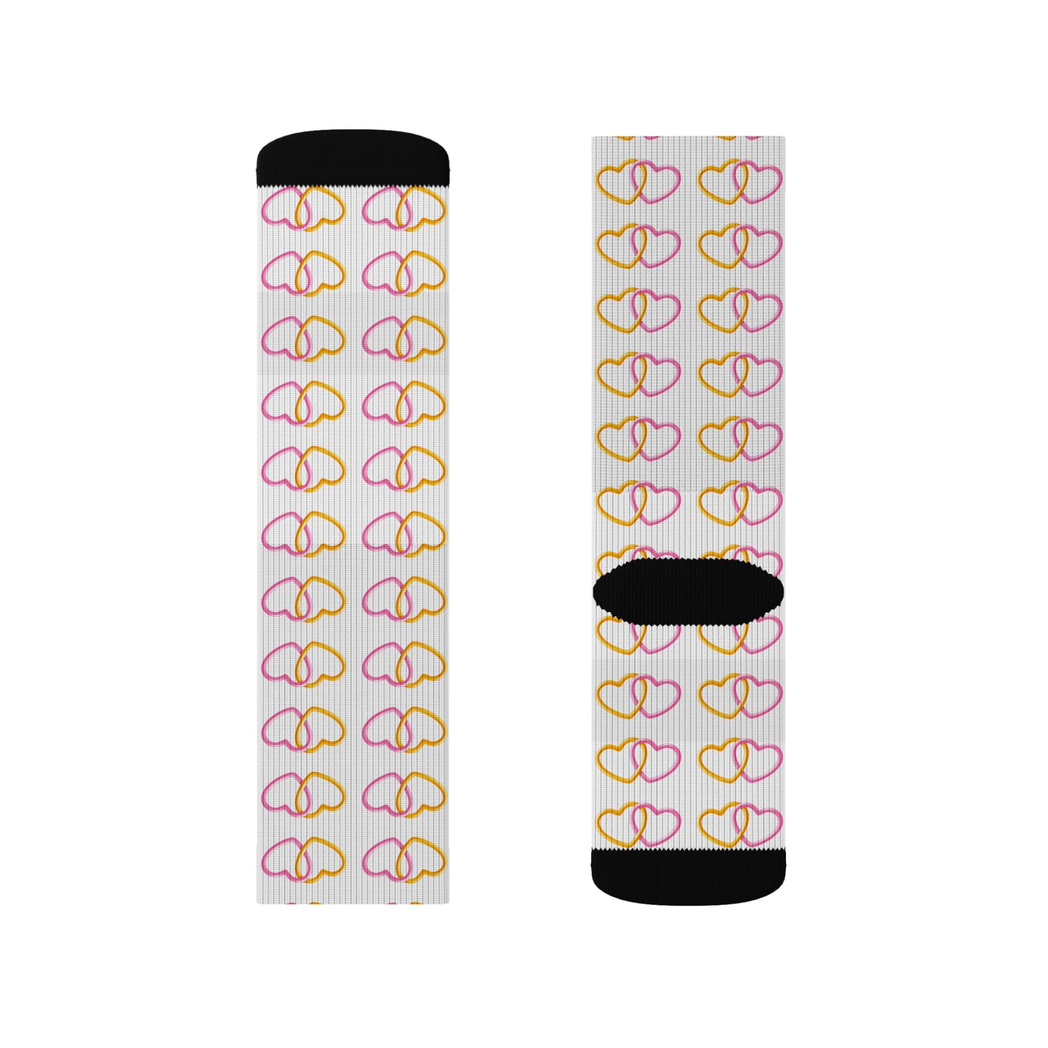 Heart Link Pink & Yellow Pattern Socks | Heart Link Print Crew Socks