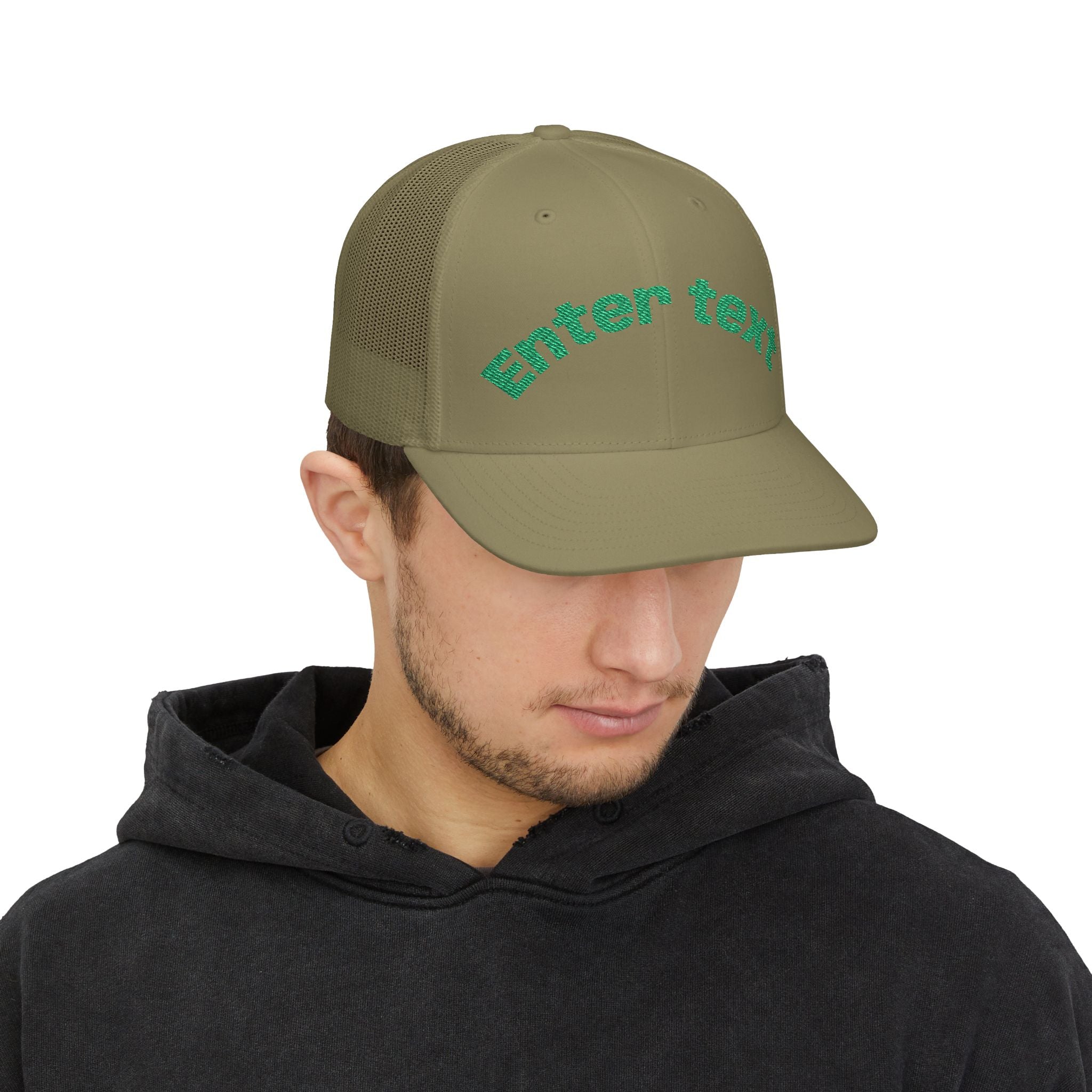 Personalized Embroidered Curved Text Trucker Cap | Custom Snapback Hat.