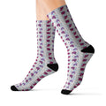 Purple Pink Beaded Flower Hearts Pattern Socks | Sublimation Crew Socks