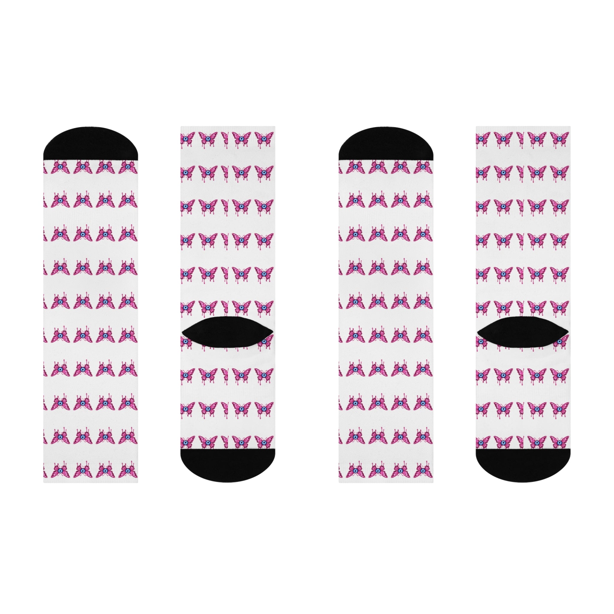 Butterfly Protection Cushioned Crew Socks with the blue Evil Eye