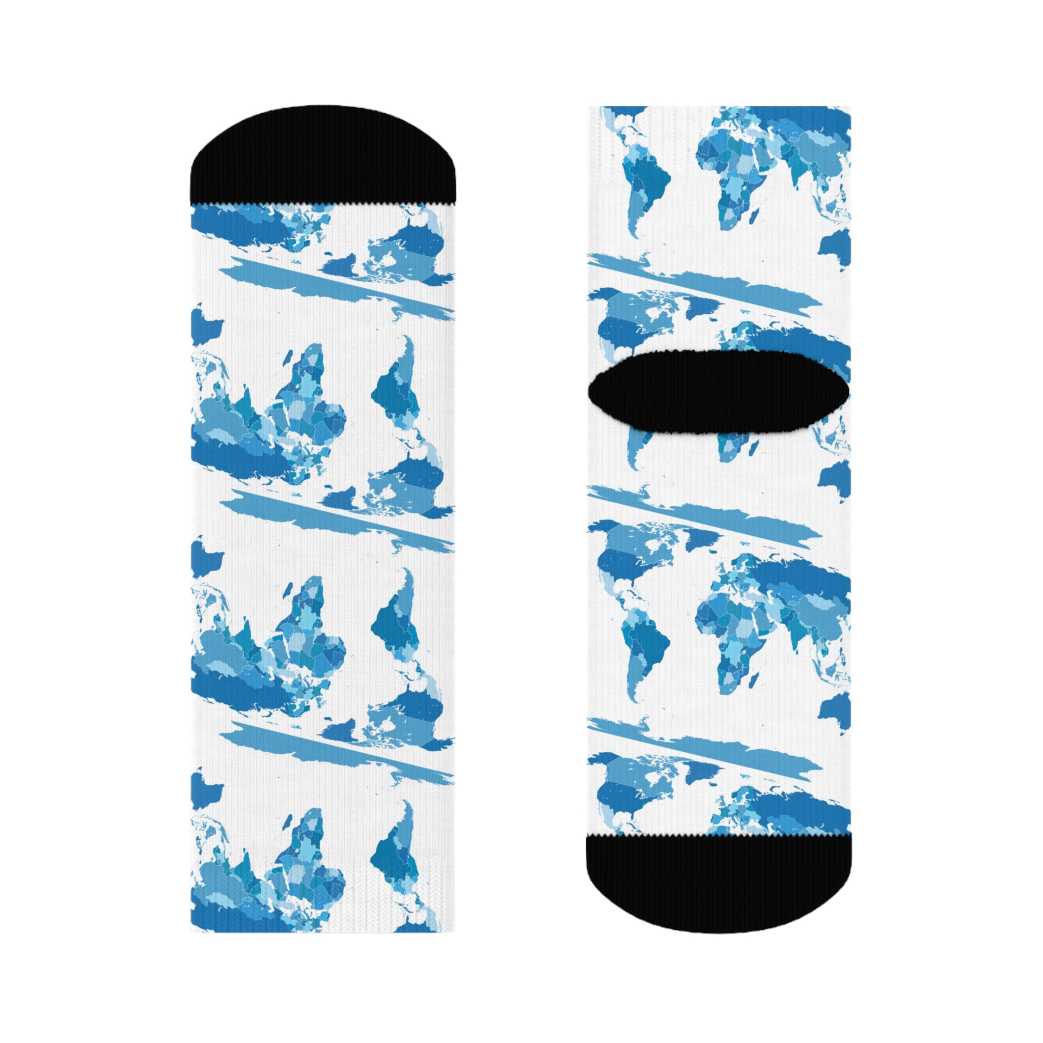 Blue Watercolor World Map Crew Socks | Travel Map Pattern