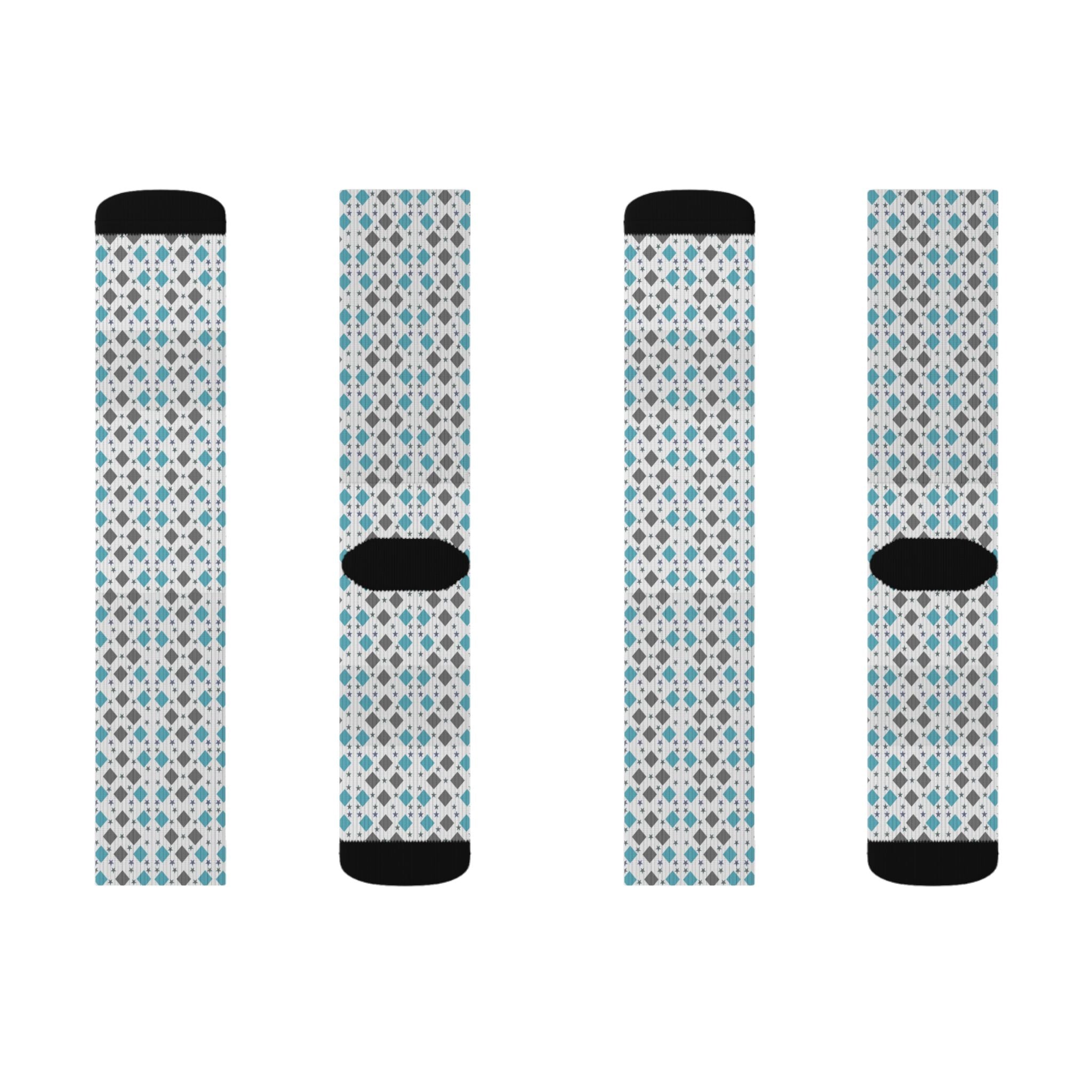 Geometric Teal Diamond Pattern Socks | Sublimation Socks