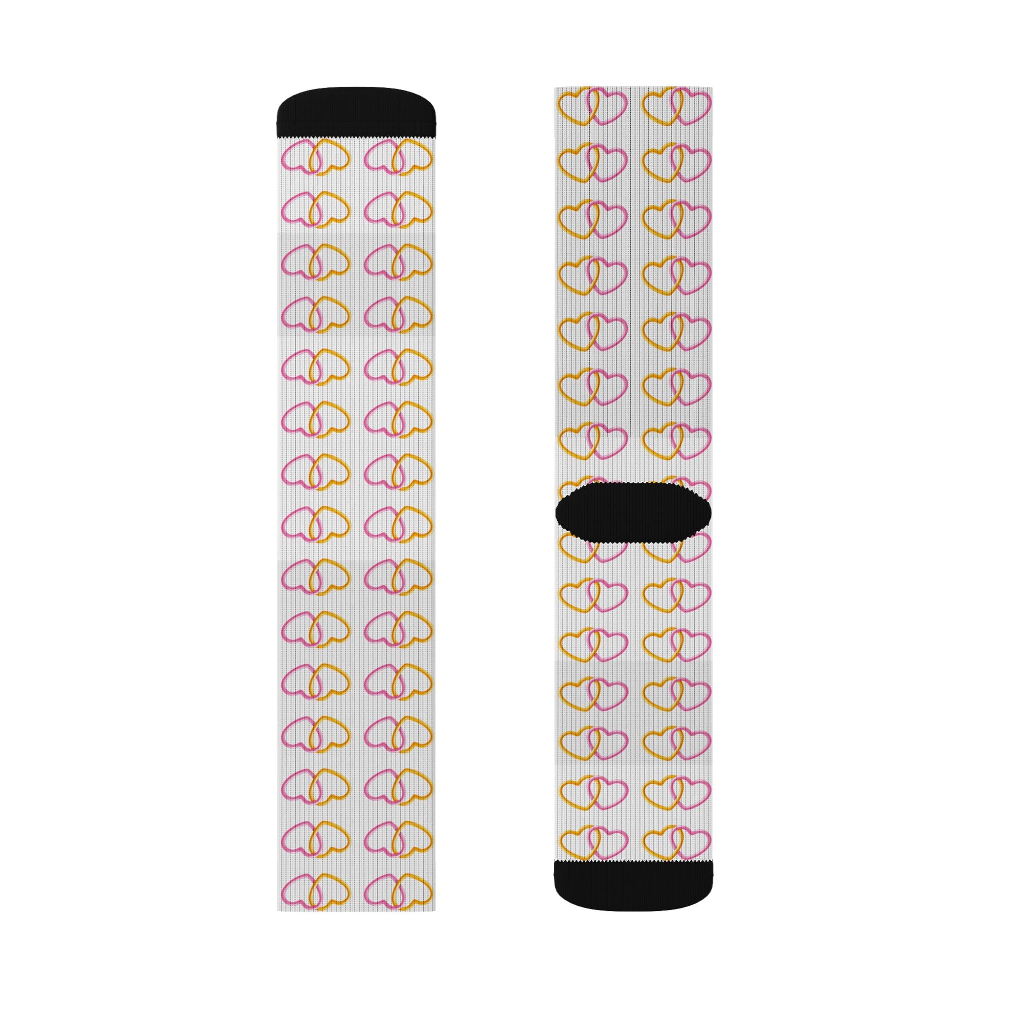 Heart Link Pink & Yellow Pattern Socks | Heart Link Print Crew Socks