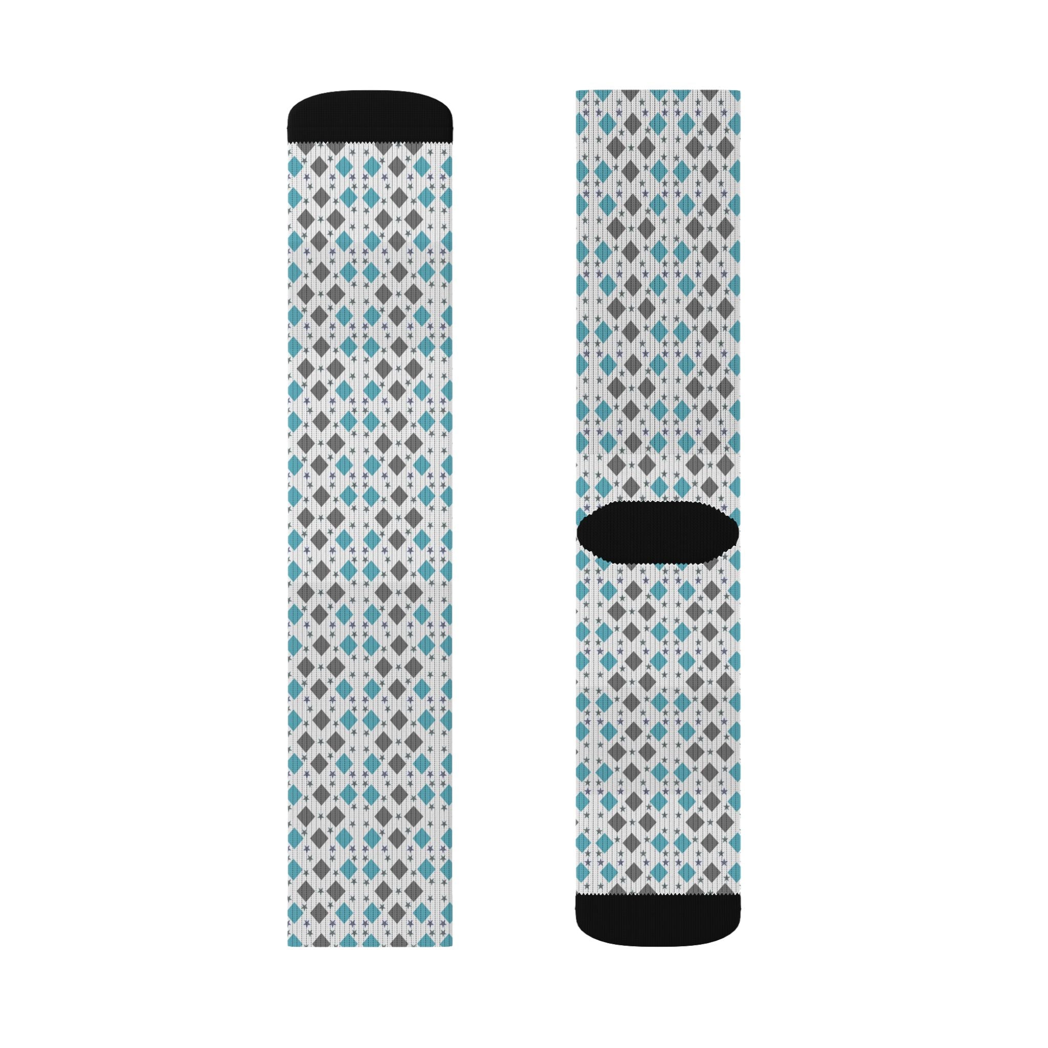 Geometric Teal Diamond Pattern Socks | Sublimation Socks