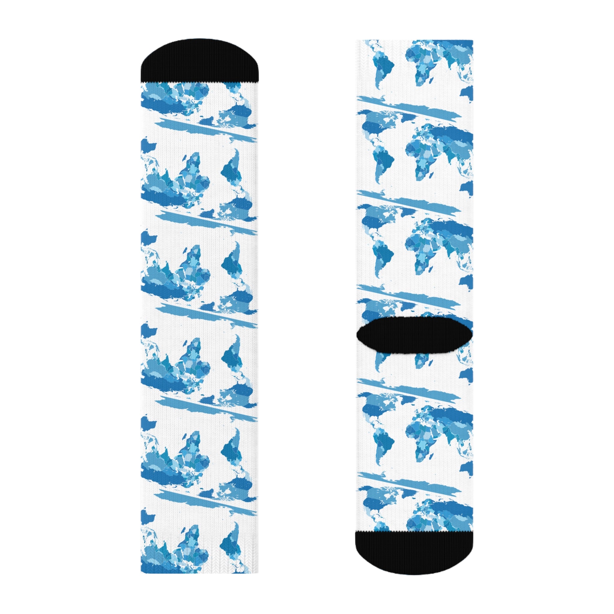 Blue Watercolor World Map Crew Socks | Travel Map Pattern