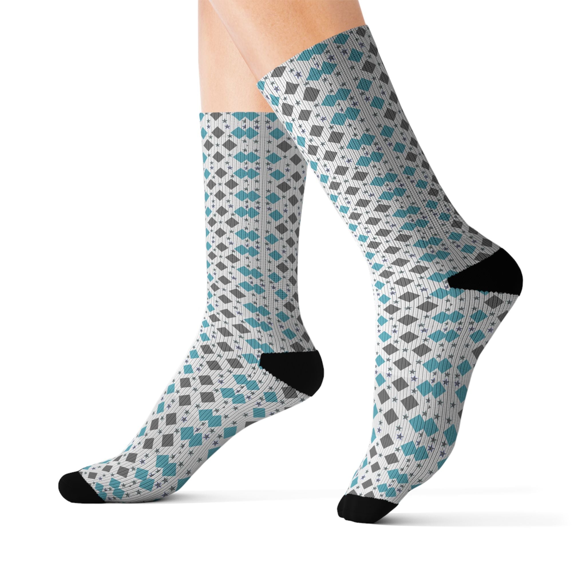 Geometric Teal Diamond Pattern Socks | Sublimation Socks