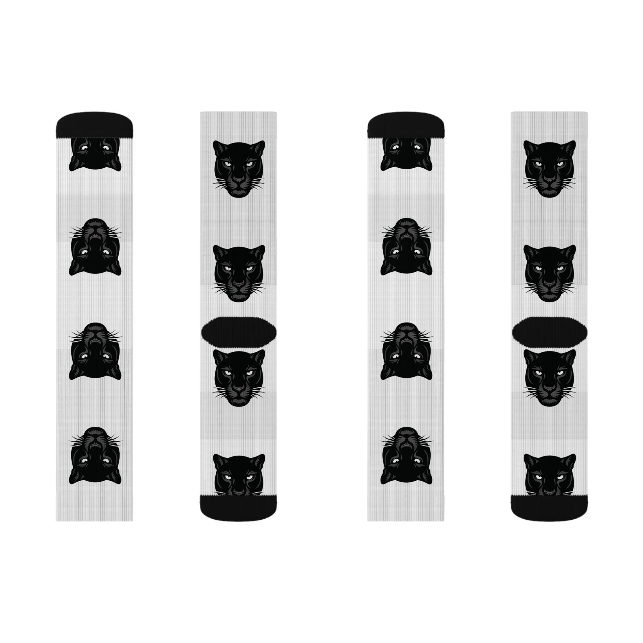 Black Panther Face Sublimation Socks – Cute Cat Pattern Crew Socks