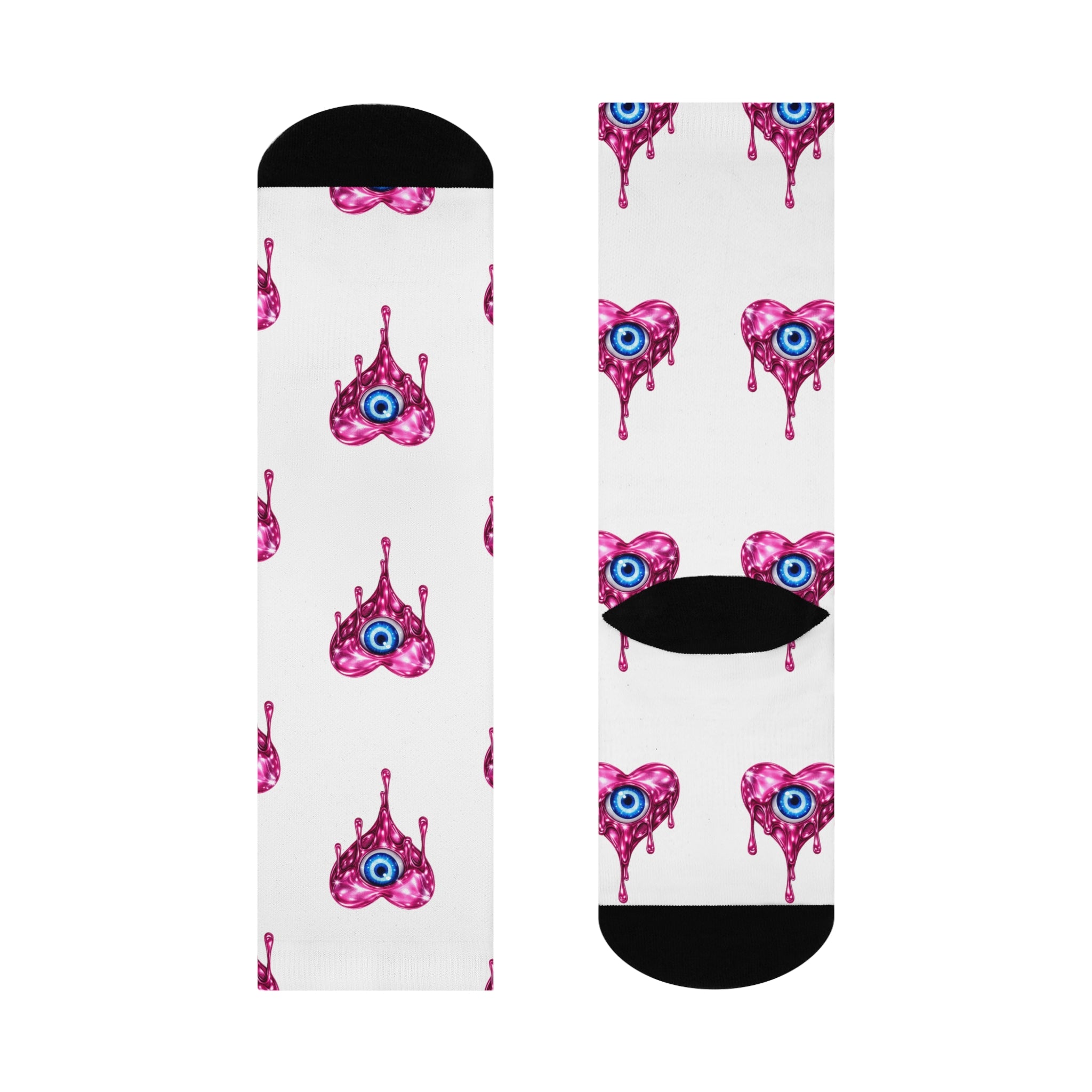 Heart Dripping Evil Eye For Protection Cushioned Crew Socks | Creepy Cute Pattern